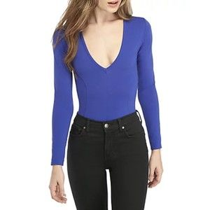 Free People Super Soft Deep V-Neck Blue Bodysuit Size XS NWT